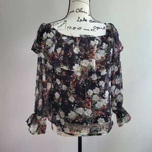 Abercrombie & Fitch sheer floral ruffled blouse cottage prarie fairy‎